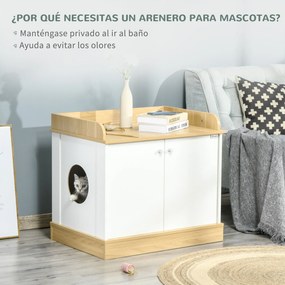 PawHut Casa para Gatos de Madeira Móvel Caixa de Areia para Gatos 2 em