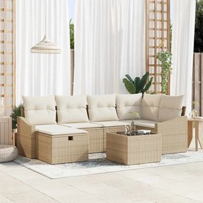 vidaXL Conjunto de Sofá de Jardim com 7 Peças com Almofadas Bege Polivime