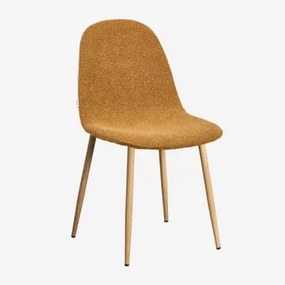 Pacote De 2 Cadeiras De Jantar Glamm Deluxe Em Tecido Bouclé Madeira Natural & Bouclé Amarelo Mel - Sklum