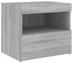 Mesa de cabeceira com luzes LED 50x40x45 cm cinzento-sonoma
