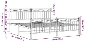 Estrutura de cama com cabeceira e pés 183x213 cm metal branco