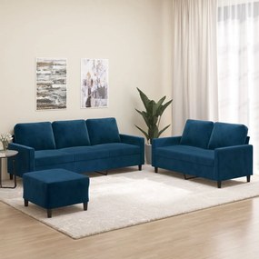 vidaXL 3 pcs conjunto de sofás com almofadões veludo azul