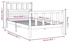 Estrutura cama pequena solteiro 75x190 cm madeira maciça branco