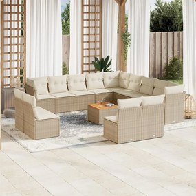 vidaXL 14 pcs conjunto de sofás p/ jardim com almofadões vime PE bege