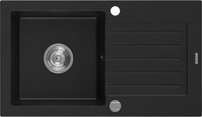 Mexen Pablo lava-louça de granito 1-cuba com escorredor 752 x 436 mm, preto, sifão cromado - 6510751010-77
