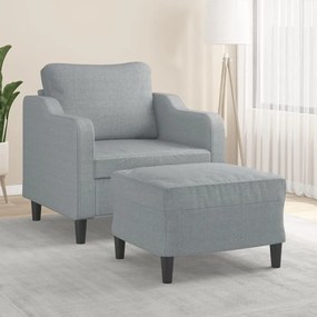 Poltrona com apoio de pés 60 cm tecido cinzento-claro
