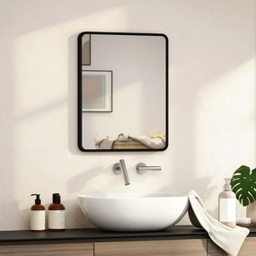 Espelho de parede retangular 50 x 40 cm, espelho decorativo moderno com moldura de metal para sala de estar, entrada, corredor, preto