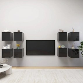 vidaXL Móveis de parede para TV 8 pcs 30,5x30x30 cm preto brilhante