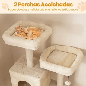 Arranhador para gatos 91,5 x 59 x 205 cm Torre de escalada e Postes para arranhar de sisal e corda bege