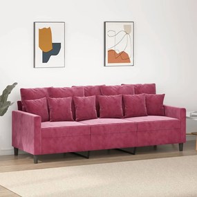 Sofá de 3 lugares veludo 180 cm vermelho tinto