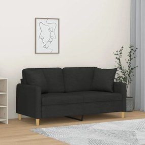 3200913 vidaXL Sofá 2 lugares + almofadas decorativas 140 cm tecido preto