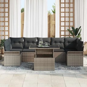 Conjunto de sofá de jardim com 8 peças e almofadas cinzas em rattan si
