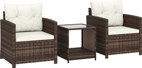 Outsunny Conjunto Bistrô Exterior 3 Peças em Rattan com Mesa a 2 Níveis, Almofadas para Varanda e Terraço, Castanho e Creme | Aosom Portugal