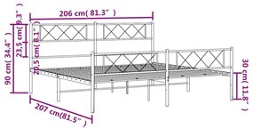 Estrutura de cama com cabeceira e pés 200x200 cm metal preto