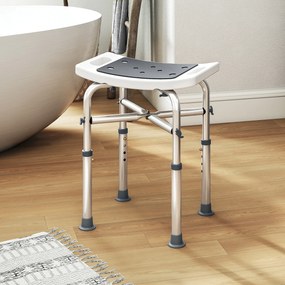Banco de duche 42,5 L x 27 P x 44-51,5 A cm assento almofadado e ajustável, pés com ventosas antiderrapantes, em alumínio cinzento