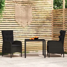 vidaXL 3 pcs conjunto de jantar para jardim vime PE preto