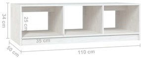 Mesa de centro 110x50x34 cm madeira de pinho maciça branco