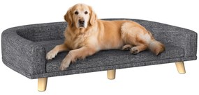 PawHut Sofá para Cães Cama Elevada para Cães Estofada com Almofada Lavável e Pés de Madeira de Pinho Carga Máxima 40 kg 98x67x25 cm Cinza Escuro