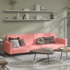 vidaXL Sofá-cama de 2 lugares veludo rosa
