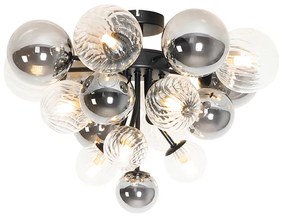 Candeeiro de teto preto com vidro fumê e transparente 10 luzes - Bonnie Art Deco