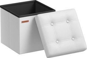 Banco quadrado arrumação 38 x 38 x 38 cm, em couro sintético, 38 cm, dobrável branco