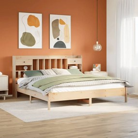 vidaXL Cama com estante sem colchão 200x200 cm pinho maciço