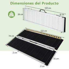 Rampa de alumínio portátil escadas para cadeiras de rodas com placa de transição e superfície anti-derrapante para soleiras e escadas 122 cm