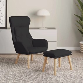 vidaXL Cadeira de descanso com banco p/ pés tecido preto
