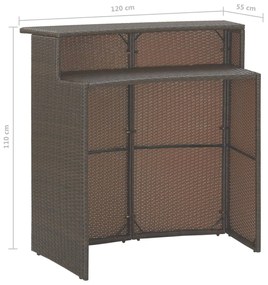 3 pcs conjunto de bar p/ jardim com almofadões vime PE castanho