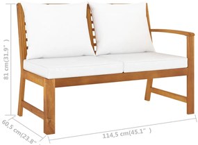 5 pcs conj. lounge jardim c/ almofadões cor creme acácia maciça