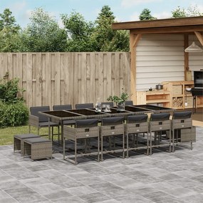 vidaXL 15 pcs conjunto jantar p/ jardim c/ almofadões vime PE cinzento