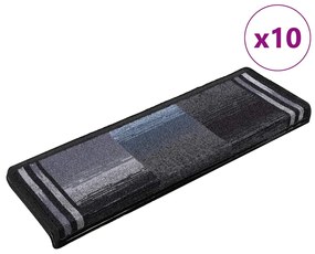 vidaXL Tapetes de escadas adesivos 10 pcs 65x21x4 cm preto e cinzento