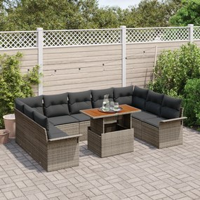 Conjunto de Sofá de Jardim da vidaXL de 10 Peças com Almofadas Cinza R