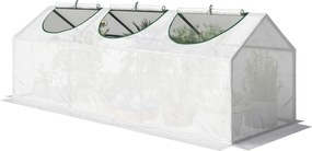 Estufa de jardim mini com 3 janelas enroláveis 180 x 60 x 60 cm, cobertura em PE de alta densidade 140 g/m², branca