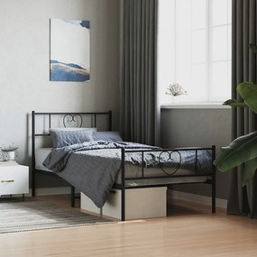 Estrutura de cama com cabeceira e pés 90x190 cm metal preto