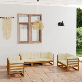 vidaXL 7 pcs conjunto lounge de jardim c/ almofadões pinho maciço