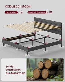 Estrutura de cama de casal para colchão (NÃO INCLUÍDO) de 180 x 200 cm Cinzento