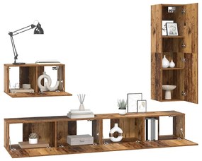 Conjunto de móvel de TV 4 pcs Madeira antiga 30.5 x 30 x 110 cm