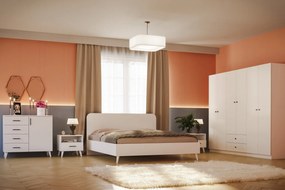 Conjunto de Quarto Royal – Branco – Roupeiro 175x182x50 cm, Estrado 16