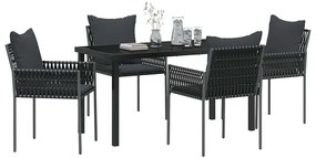 Conjunto de Jantar de Jardim com 5 Peças e Almofadas Pretas em Rattan
