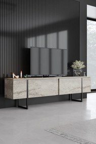 Móvel de TV "Madrid" - Travertino Mármore e Preto - 180x50x30cm - Desi
