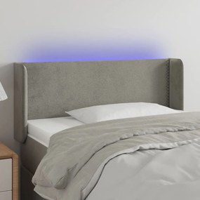 Cabeceira de cama c/ luzes LED veludo 93x16x78/88cm cinza-claro