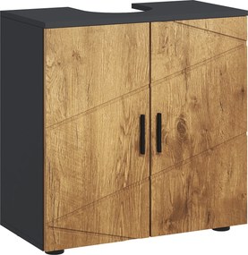 Móvel de casa de banho para lavatório (NÃO INCLUÍDO) com 2 portas e prateleira, 60 x 30 x 60 cm, cinzento antracite e acabamento em imitação de madeir
