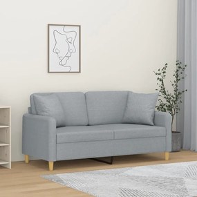 Sofá 2 lugares + almofadas decorativas 140cm tecido cinza-claro