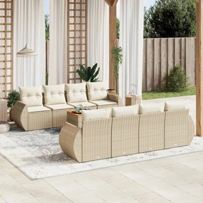 vidaXL 9 pcs conjunto de sofás p/ jardim com almofadões vime PE bege