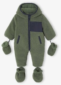 Macacão em sherpa, para recém-nascido caqui