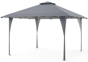 Gazebo retrátil de 4 x 4 m com teto duplo e estrutura metálica. Gazebo de jardim com altura ajustável.