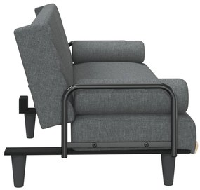 Sofá-cama com apoio de braços tecido cinzento-escuro