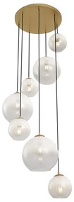 Candeeiro suspenso Hotel Chic latão com vidro branco redondo 7 luzes - Misty Chique de hotel