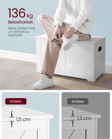 Banco com espaço de arrumação estilo celeiro 40 x 80 x 46 cm branco